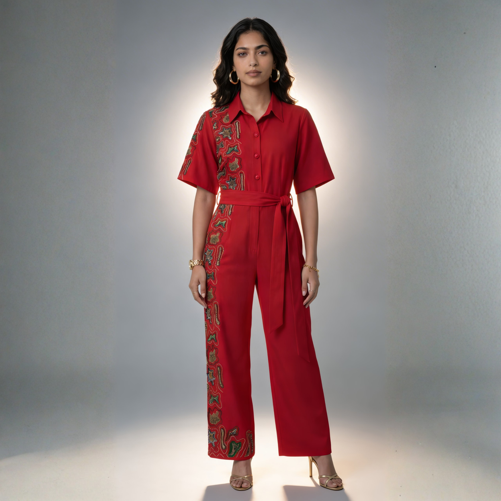 Scarlet Ember Embroidered Jumpsuit