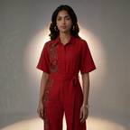 Scarlet Ember Embroidered Jumpsuit