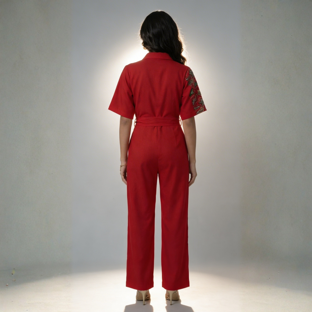 Scarlet Ember Embroidered Jumpsuit