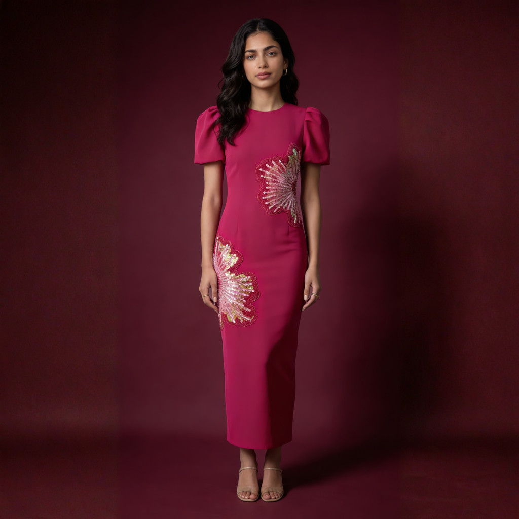 Fuchsia Muse Balloon Sleeve Dress